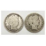 1892 & 1909 Barber Silver Quarters