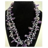 Double-strand Amethyst &Fresh Water Pearl Necklace
