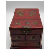VTG Chinese red lacquer jewelry vanity chest