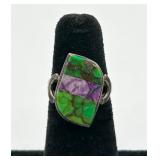Sterling Silver Ring w/ Nice Green & Purple Stone