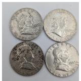 4 Franklin Half Dollars: 90% Silver