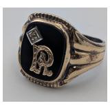 Vtg 10K Gold & Sterling Ring w/'R' Initial, 8.777g