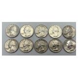 10 1964 Washington Quarters, 90% Silver