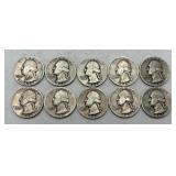 10- Washington Quarters, 90% Silver