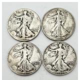 4 Walking Liberty Silver Half Dollars