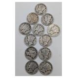 12- 90% Silver Mercury Dimes