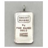 ï¿½Credit Suisseï¿½ 5g .999 Fine Silver Ingot/Pendant