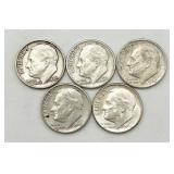 5 - 90% Silver Roosevelt Dimes