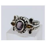 Sterling, Amber, & Amethyst Ring