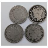 4- 1898, 1901, 1905, & 1910 V Nickels