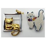 2 Unique Vintage Fashion Cat Pins/Brooches