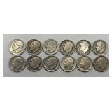 12- Roosevelt Dimes, 90% Silver
