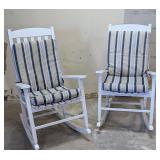 *Pair of White  Outdoor Rockers w/ Green Cushions