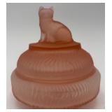Vtg. Frosted Pink Depression Glass Puff Jar