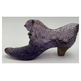 Vtg. Amethyst Art Glass Hand-painted Cat Slipper