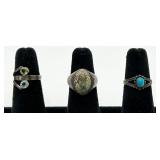 3 Vintage 925 & 800 Silver Rings