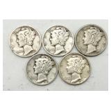 5 - 90% Silver Mercury Dimes
