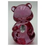 Vtg Fenton Cranberry Art Glass Teddy Bear Figurine