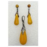 Butterscotch Amber Pendant & Earrings Set