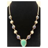 Sterling, Turquoise, Pearl & Purple Stone Necklace