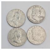 4- 1963 Franklin Half Dollars: 90% Silver