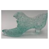 Vtg. Fenton Aqua Blue Art Glass Cat Slipper