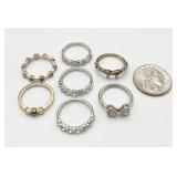 7 Fashion Rings w/ CZ & Clear Stones