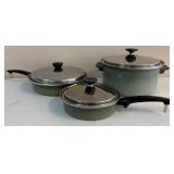 3 Nice Vtg. Sage Green Pots/Pans