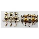 2 Fun Vintage Gold Toned Cat Pins/Brooches