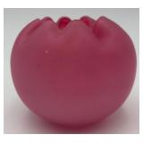 Vtg. Pink Satin Glass Rose Vase/Bowl