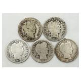 5 - 90% Silver Barber Dimes