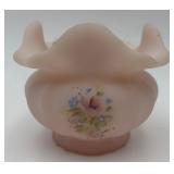 Vtg. Fenton Satin Pink Hand-painted Rose Bowl Vase