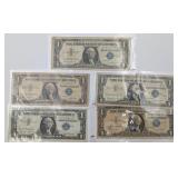 5 Series 1957 $1 Silver Certificates