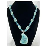 Vintage Necklace w/ Molded Art Glass Pendant