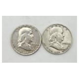 2-1954 Franklin 90% Silver Half Dollars