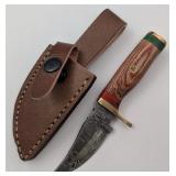7" Damascus Knife w/Leather Sheath