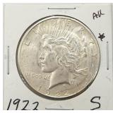 1922-S AU Peace Silver Dollar
