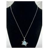 Sterling Silver Larimar Heart Sea Turtle Necklace