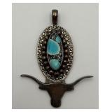 Sterling Silver JN Turquoise Longhorn Pendant