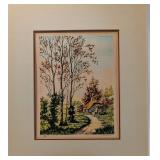 Vtg. Hand Colored & Signed Landscape Etching