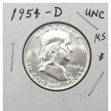 Uncirculated 1954-D MS Franklin Silver Half Dollar