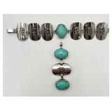 950 Silver & Turquoise Bracelet & Matching Pendant