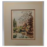 Vtg. Hand-Colored & Signed Landscape Etching