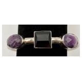 Sterling Silver Onyx & Amethyst Bracelet