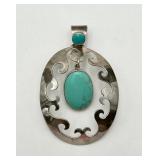 Artist Signed Sterling Silver & Turquoise Pendant