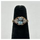 Lovely 10K Gold, Blue Topaz & Diamond Ring
