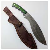 Damascus Kukri w/Leather Sheath