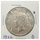 1822-D Peace Silver Dollar