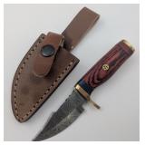 8" Damascus Knife w/Leather Sheath