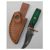 6" Damascus Knife w/Leather Sheath